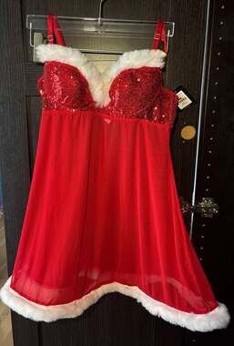 Just Sexy Lingerie Red Sequined Santa Babydoll Set Size M